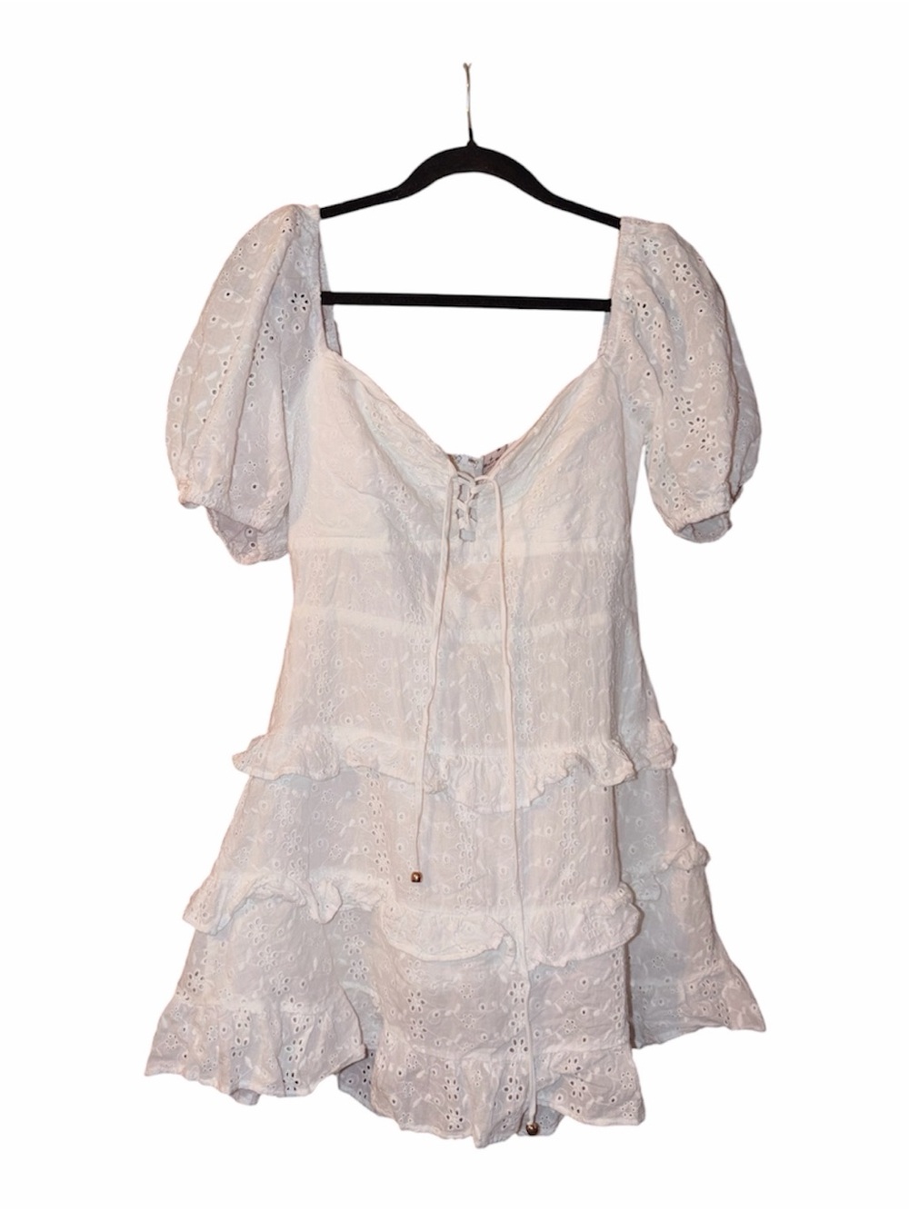 Angel Biba White Eyelet Puff-Sleeve Mini Dress